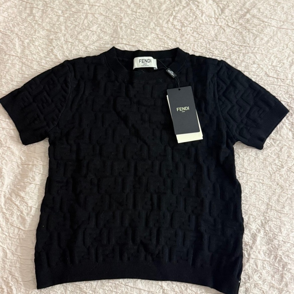 Fendi Logo Knit Black Shortsleeve Top New